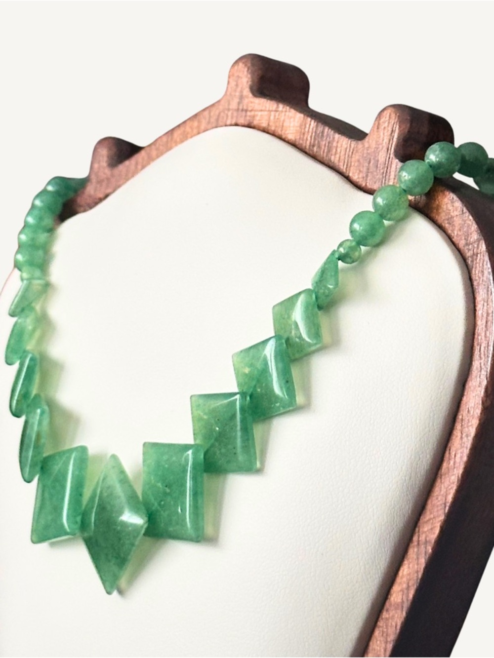 Natural Jade Art Deco Diamond Bead Necklace - Picture 2 of 7